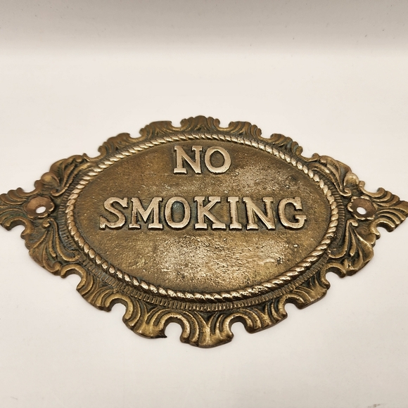 Other - Vintage Ornate Solid Brass NO SMOKING Sign Plaque Oval 6" x 3.5"